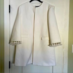 Zara white fringe sleeve jacket sz L NWT